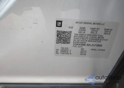 2020 GMC Acadia Fwd Slt from USA, damaged, VIN 1GKKNMLS2LZ173859